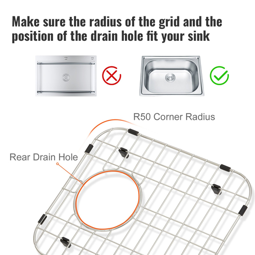 VEVOR Sink Protector Grid 2PCS, 13,3&quot;x11,6&quot; ανοξείδωτες σχάρες νεροχύτη, πίσω σχάρες νεροχύτη αποστράγγισης με γωνιακή ακτίνα R50, μεγάλα πλέγματα κάτω νεροχύτη, αξεσουάρ νεροχύτη γενικής χρήσης για νιπτήρα κουζίνας