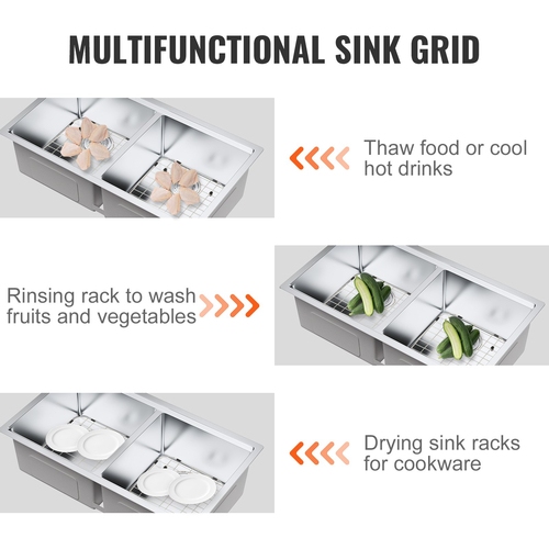 VEVOR Sink Protector Grid 2PCS, 13,3&quot;x11,6&quot; ανοξείδωτες σχάρες νεροχύτη, πίσω σχάρες νεροχύτη αποστράγγισης με γωνιακή ακτίνα R50, μεγάλα πλέγματα κάτω νεροχύτη, αξεσουάρ νεροχύτη γενικής χρήσης για νιπτήρα κουζίνας