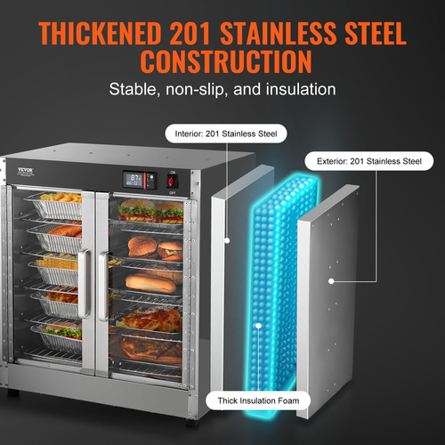 VEVOR Hot Box Food Warmer 5-Tier Concession Θερμαντικό ντουλάπι με δίσκο νερού