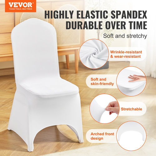 VEVOR 50 τμχ Κάλυμμα Καρέκλας Γάμου Spandex Λευκά Καλύμματα Καρέκλας Stretch Υφασμάτινα Αφαιρούμενα Πλενόμενα Προστατευτικά Καλύμματα για Γαμήλια Τελετή (Τοξωτό, 50 τμχ)