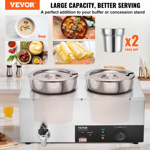 VEVOR Commercial Soup Warmer Soup Station with 2*7,4 Qt Pot Soup Kettle Warmer
