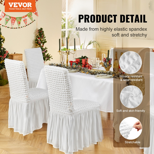 VEVOR 4 ΤΕΜ Λευκά Stretch Spandex Πτυσσόμενα Καλύμματα Καρέκλας, Universal Εφαρμοσμένο Κάλυμμα Καρέκλας με Φούστα, Αφαιρούμενα Πλενόμενα Προστατευτικά Καλύμματα, για Γάμο, Γιορτές, Δείπνο, Πάρτι, Γιορτή, Δείπνο