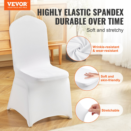VEVOR 12PCS White Stretch Spandex Πτυσσόμενα καλύμματα καρέκλας, Universal εφαρμοστό κάλυμμα καρέκλας, Αφαιρούμενα πλενόμενα προστατευτικά καλύμματα, για γάμους, γιορτές, συμπόσιο, πάρτι, γιορτή, δείπνο