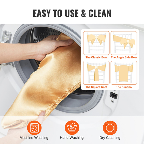 VEVOR 50 PCS Golden Stretch Spandex Chair Sashes Φιόγκοι, Slip κάλυμμα καρέκλας και Stretch Chair Sash, Ελαστικές ταινίες καρέκλας, Εφαρμόσιμος γάμος, γιορτές, συμπόσιο, πάρτι, διακόσμηση καρέκλας γιορτής