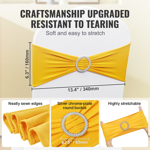 VEVOR 50 Sets Stretch Spandex Πτυσσόμενα καλύμματα καρέκλας, Universal Εφαρμοσμένο κάλυμμα καρέκλας με φύλλα καρέκλας, Αφαιρούμενα πλενόμενα προστατευτικά καλύμματα, για γάμους, διακοπές, δεξιώσεις, πάρτι, τραπεζαρία (50 σετ Gold &amp; White)