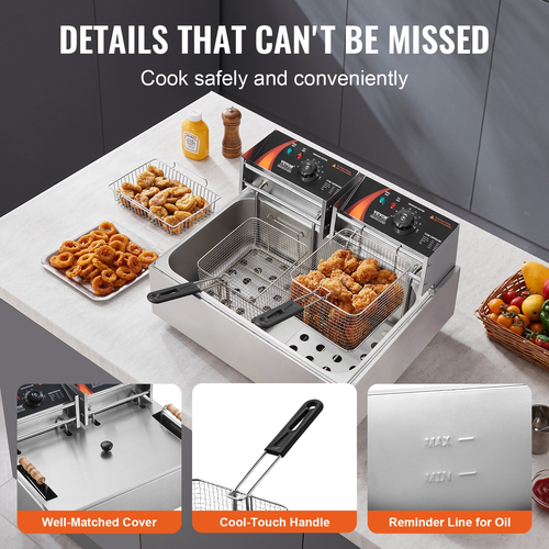 VEVOR Commercial Electric Deep Fryer 2500W 12L από ανοξείδωτο ατσάλι Αναβάθμιση 200°C