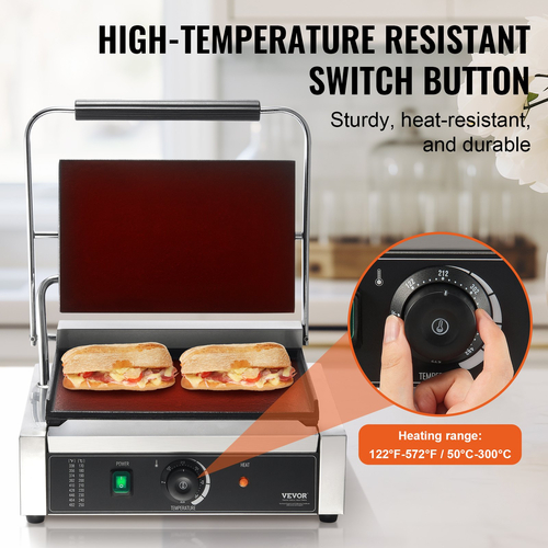VEVOR Εμπορική σχάρα Panini Press Grill Electric Sandwich Maker Griddle Plate 14&quot;x9