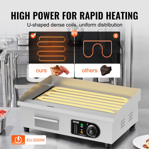 VEVOR Commercial Electric Griddle 3200W Πάγκος Half-Flat Top Grill 122℉-572℉