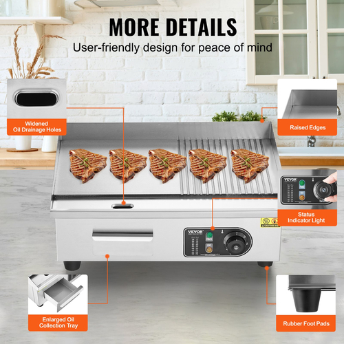 VEVOR Commercial Electric Griddle 3200W Πάγκος Half-Flat Top Grill 122℉-572℉