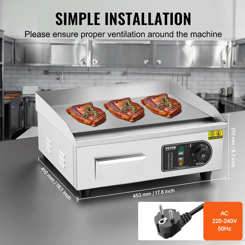 VEVOR Commercial Electric Griddle 2800 W Επίπεδη ψησταριά πάγκου 122℉-572℉