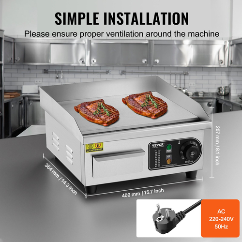 VEVOR Commercial Electric Griddle 2000 W Επίπεδη ψησταριά πάγκου 122℉-572℉