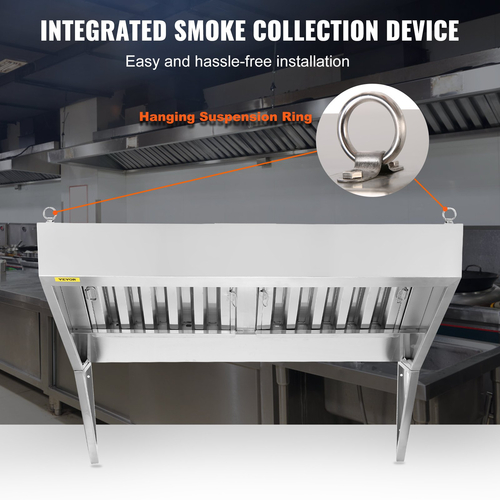 VEVOR Commercial Exhaust Hood, 4FT Food Truck Hood Exhaust, 201 Stainless Steel Concession Trailer Hood με 2 αποσπώμενο πλέγμα φίλτρου λαδιού σχήματος U, κουκούλα εξαερισμού ανθεκτικό στη σκουριά για εστιατόριο κουζίνας