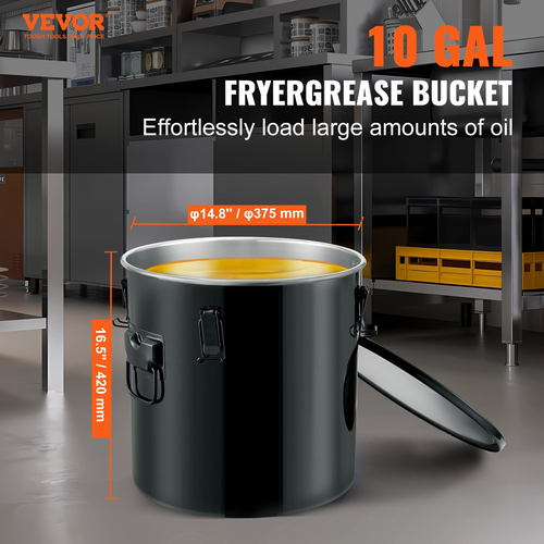 Κάδος λίπους φριτέζας VEVOR, 10 Gal Oil Disposal Caddy Κάδος λαδιού φριτέζας από ανοξείδωτο ατσάλι Αντισκωριακή επίστρωση, Δοχείο μεταφοράς λαδιού με καπάκι, κλιπ κλειδώματος, σακούλα φίλτρου για φιλτράρισμα ζεστού μαγειρικού λαδιού, μαύρο