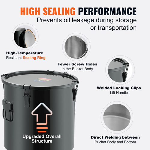 Κάδος λίπους φριτέζας VEVOR, 10 Gal Oil Disposal Caddy Κάδος λαδιού φριτέζας από ανοξείδωτο ατσάλι Αντισκωριακή επίστρωση, Δοχείο μεταφοράς λαδιού με καπάκι, κλιπ κλειδώματος, σακούλα φίλτρου για φιλτράρισμα ζεστού μαγειρικού λαδιού, μαύρο