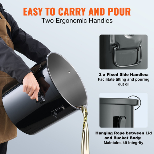 Κάδος λίπους φριτέζας VEVOR, 10 Gal Oil Disposal Caddy Κάδος λαδιού φριτέζας από ανοξείδωτο ατσάλι Αντισκωριακή επίστρωση, Δοχείο μεταφοράς λαδιού με καπάκι, κλιπ κλειδώματος, σακούλα φίλτρου για φιλτράρισμα ζεστού μαγειρικού λαδιού, μαύρο
