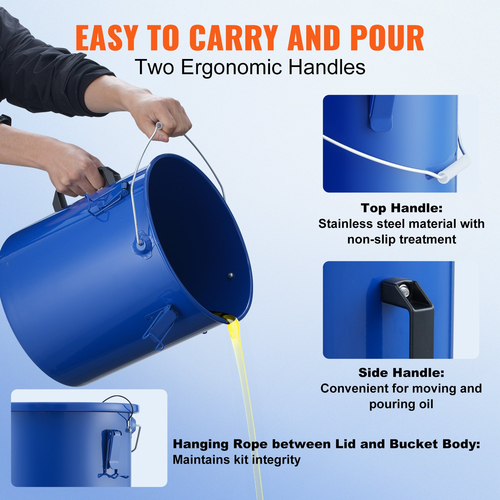 Κάδος λαδιού φριτέζας VEVOR, 6 Gal Oil Disposal Caddy Carbon Steel Κάδος λαδιού φριτέζας με επίστρωση από σκουριά, Δοχείο μεταφοράς λαδιού με καπάκι, κλιπ κλειδώματος, σακούλα φίλτρου για φιλτράρισμα ζεστού μαγειρικού λαδιού, μπλε