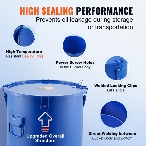 Κάδος λαδιού φριτέζας VEVOR, 8 Gal Oil Disposal Caddy Carbon Steel Κάδος λαδιού φριτέζας με επίστρωση από σκουριά, Δοχείο μεταφοράς λαδιού με καπάκι, κλιπ κλειδώματος, σακούλα φίλτρου για φιλτράρισμα ζεστού μαγειρικού λαδιού, μπλε