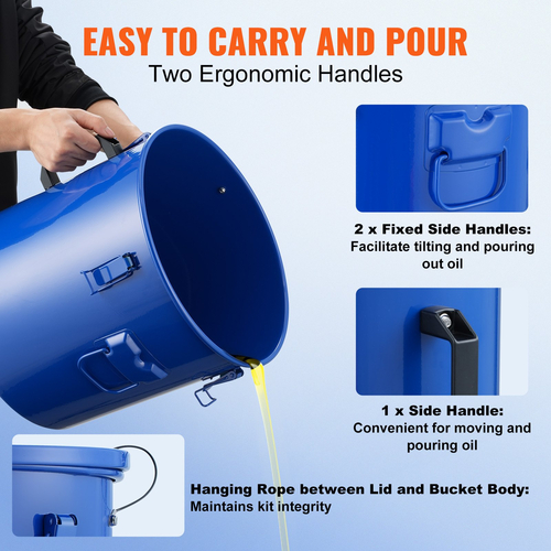 Κάδος λαδιού φριτέζας VEVOR, 8 Gal Oil Disposal Caddy Carbon Steel Κάδος λαδιού φριτέζας με επίστρωση από σκουριά, Δοχείο μεταφοράς λαδιού με καπάκι, κλιπ κλειδώματος, σακούλα φίλτρου για φιλτράρισμα ζεστού μαγειρικού λαδιού, μπλε