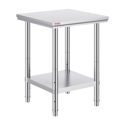 VEVOR Τραπέζι εργασίας 24 x 24 x 32 ίντσες NSF Τραπέζι εργασίας από ανοξείδωτο ατσάλι για επαγγελματική κουζίνα Prep πάγκος εργασίας 60X60X80cm με κάτω ράφι Τραπέζι εργασίας Silvery for Commercial Kitchen Restaurant