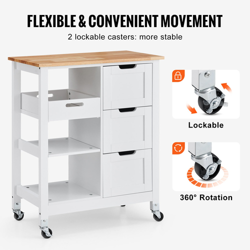 VEVOR Kitchen Island Cart Ντουλάπι αποθήκευσης σε τροχό με συρτάρι και ράφια