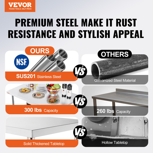 VEVOR Commercial τραπέζι εργασίας Σταθμός εργασίας 48 x 24 ιντσών Πτυσσόμενο Εμπορικό τραπέζι προετοιμασίας, βαρέως τύπου πτυσσόμενο τραπέζι από ανοξείδωτο χάλυβα με φορτίο 661 λίβρες, Τραπέζι εργασίας κουζίνας, Ασημένιο νησί κουζίνας από ανοξείδωτο χάλυβα