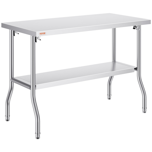 VEVOR Commercial τραπέζι εργασίας 48 x 24 ιντσών Πτυσσόμενο Εμπορικό τραπέζι προετοιμασίας, Πτυσσόμενο τραπέζι από ανοξείδωτο ατσάλι βαρέως τύπου με φορτίο 772 λίβρες, Τραπέζι εργασίας κουζίνας, Ασημένιο νησί κουζίνας από ανοξείδωτο χάλυβα