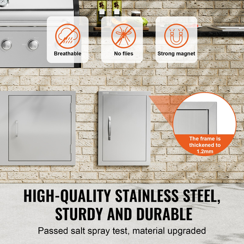VEVOR BBQ Access Door, 355x508 mm Μονή Πόρτα Κουζίνας, Εξωτερική Πόρτα από Ανοξείδωτο Ατσάλι, Πόρτα με Χειρολαβή, Κατακόρυφη Πόρτα με Χερούλι, για BBQ Island, Ψητοπωλείο, Εξωτερικό ντουλάπι