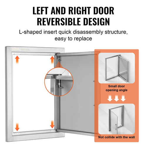 VEVOR BBQ Access Door, 355x508 mm Μονή Πόρτα Κουζίνας, Εξωτερική Πόρτα από Ανοξείδωτο Ατσάλι, Πόρτα με Χειρολαβή, Κατακόρυφη Πόρτα με Χερούλι, για BBQ Island, Ψητοπωλείο, Εξωτερικό ντουλάπι