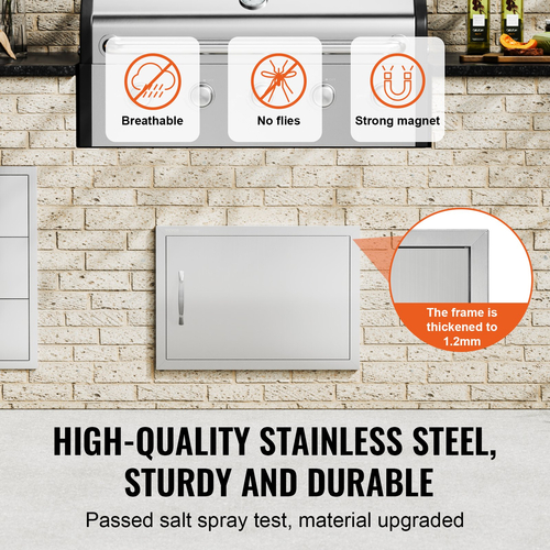 VEVOR BBQ Access Door, 610x432 mm Μονή Πόρτα Εξωτερικής Κουζίνας, Πόρτα από ανοξείδωτο ατσάλι Flush Mount, Επιτοίχια Κατακόρυφη Πόρτα με Λαβή, για BBQ Island, Ψητοπωλείο, Εξωτερικό ντουλάπι