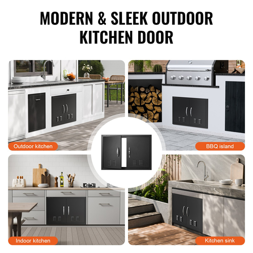 VEVOR BBQ Access Door, 762x533 mm Διπλή Πόρτα Εξωτερικής Κουζίνας, Πόρτα Ψυχρής Πλάτας Flush Mount, Επιτοίχια κατακόρυφη πόρτα με λαβές και αεραγωγούς, για BBQ Island, Ψητοπωλείο, Εξωτερικό ντουλάπι