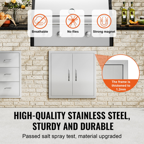VEVOR BBQ Access Door, 610x610 mm Διπλή Πόρτα Εξωτερικής Κουζίνας, Πόρτα από ανοξείδωτο ατσάλι Flush Mount, Διπλό τοίχωμα Κάθετη Πόρτα με χερούλια και γάντζους, για BBQ Island, Ψητοπωλείο, Εξωτερικό ντουλάπι