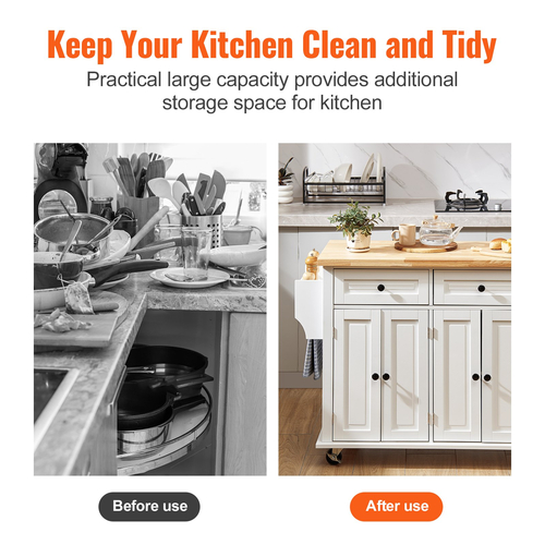 VEVOR Kitchen Island Cart με μασίφ ξύλινη μπλούζα, 35,4&quot; πλάτους κινητά καρότσια με ντουλάπι αποθήκευσης, κυλιόμενο τραπέζι κουζίνας με σχάρα μπαχαρικών, σχάρα για πετσέτες και συρτάρι, φορητά νησιά σε ρόδες, λευκό