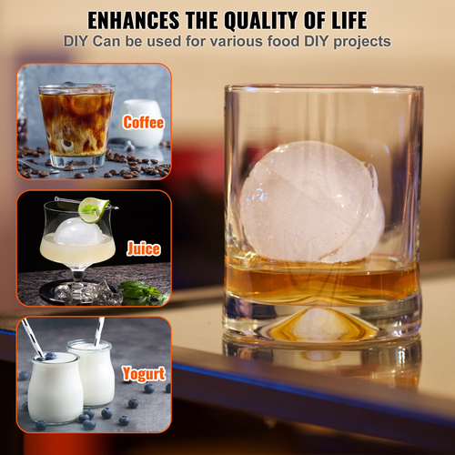 VEVOR Ice Ball Press Kit, Aircraft Aloy Ice Press with Ice Block Ford, Large Mat, Tong, Drip Tray, One Glass, Στρογγυλό Ice Ball Maker 2,4&quot;/60 mm Ice Sphere, για ουίσκι, κοκτέιλ για πάρτι και διακοπές