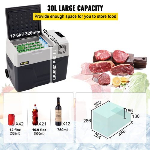VEVOR Car Refrigerator 30L Compressor Portable Μικρό Ψυγείο Ψυγείο Αυτοκινήτου Ψυγείο Καταψύκτης Vehicle Car Truck RV Boat Mini Electric Cooler for Driving Travel Fishing Outdoor and Home