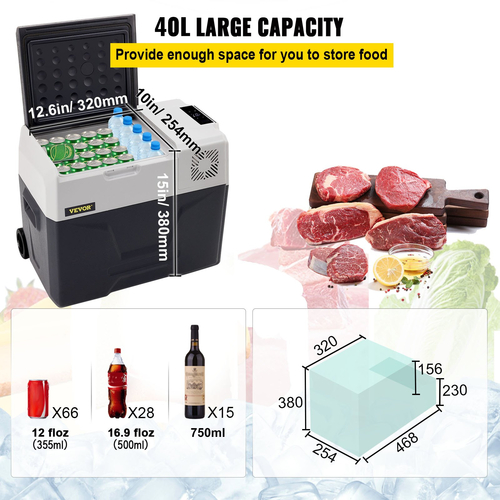 VEVOR Car Refrigerator 40L Compressor Portable Μικρό Ψυγείο Ψυγείο Αυτοκινήτου Ψυγείο Καταψύκτης Vehicle Car Truck RV Boat Mini Electric Cooler for Driving Travel Fishing Outdoor and Home