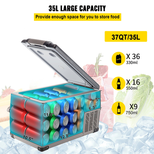 VEVOR Car Refrigerator 35L Compressor Portable Μικρό Ψυγείο Αυτοκινήτου Ψυγείο Κατάψυξη Vehicle Car Truck RV Boat Mini Cooler for Driving Travel Fishing Outdoor and Home