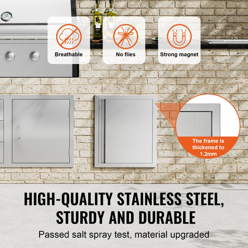 VEVOR BBQ Access Door, 457x533 mm Μονή εξωτερική πόρτα κουζίνας, ανοξείδωτη πόρτα χωνευτή, επιτοίχια κάθετη πόρτα με χωνευτή λαβή, για BBQ Island, Ψητοπωλείο, Εξωτερικό ντουλάπι