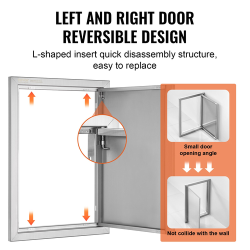 VEVOR BBQ Access Door, 432x610 mm Μονή Πόρτα Κουζίνας, Εξωτερική Πόρτα από ανοξείδωτο ατσάλι, Πόρτα Εφαρμογής από Ανοξείδωτο Χάλυβα, Επιτοίχια Κατακόρυφη Πόρτα με Χειρολαβή, για BBQ Island, Ψητοπωλείο, Εξωτερικό ντουλάπι