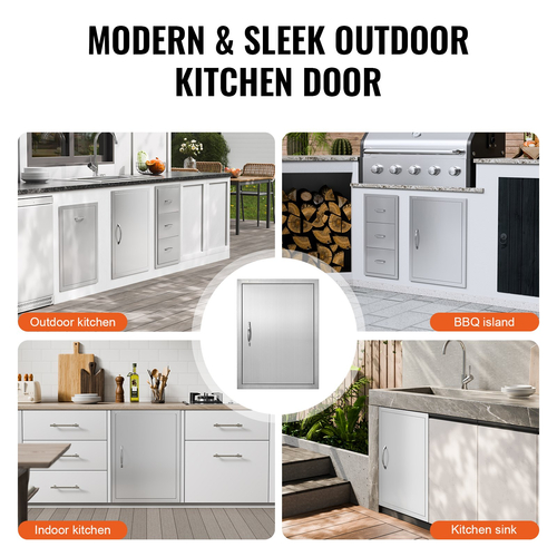 VEVOR BBQ Access Door, 508x686 mm Μονή Πόρτα Κουζίνας, Εξωτερική Πόρτα από ανοξείδωτο ατσάλι, Επίτοιχη Πόρτα με Χειρολαβή, για BBQ Island, Ψητοπωλείο, Εξωτερικό ντουλάπι