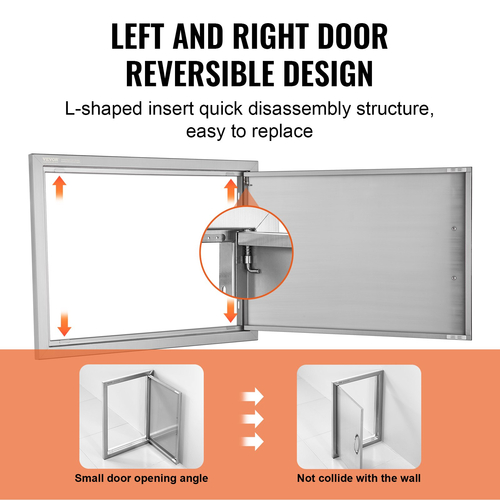 VEVOR BBQ Access Door, 685x508 mm Μονή Πόρτα Κουζίνας, Εξωτερική Πόρτα από Ανοξείδωτο Ατσάλι, Πόρτα με Χειρολαβή, Κάθετη Πόρτα με Χερούλι, για BBQ Island, Ψητοπωλείο, Εξωτερικό ντουλάπι