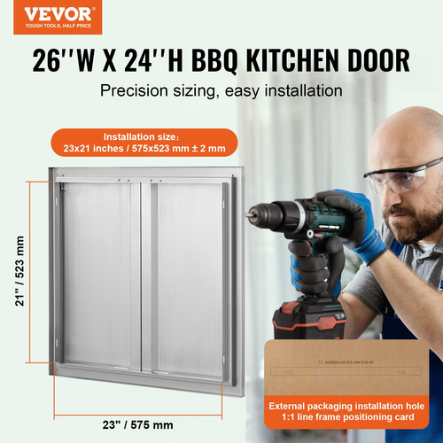 VEVOR BBQ Access Door, 660x610 mm Διπλή Πόρτα Εξωτερικής Κουζίνας, Πόρτα από ανοξείδωτο ατσάλι, Flush Mount Door, Wall Κατακόρυφη Πόρτα με Χειρολαβές, για BBQ Island, Ψητοπωλείο, Εξωτερικό ντουλάπι