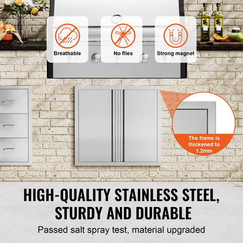 VEVOR BBQ Access Door, 660x610 mm Διπλή Πόρτα Εξωτερικής Κουζίνας, Πόρτα από ανοξείδωτο ατσάλι, Flush Mount Door, Wall Κατακόρυφη Πόρτα με Χειρολαβές, για BBQ Island, Ψητοπωλείο, Εξωτερικό ντουλάπι