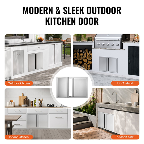 VEVOR BBQ Access Door, 710x482 mm Διπλή Πόρτα Εξωτερικής Κουζίνας, Πόρτα από ανοξείδωτο ατσάλι Flush Mount, Επιτοίχια Κατακόρυφη Πόρτα με Χειρολαβές, για BBQ Island, Ψητοπωλείο, Εξωτερικό ντουλάπι