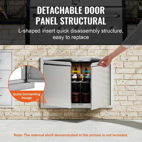 VEVOR BBQ Access Door, 762x532 mm Διπλή Πόρτα Εξωτερικής Κουζίνας, Πόρτα από ανοξείδωτο ατσάλι Flush Mount, Επιτοίχια Κατακόρυφη Πόρτα με Χειρολαβές, για BBQ Island, Ψητοπωλείο, Εξωτερικό ντουλάπι
