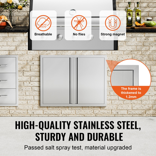 VEVOR BBQ Access Door, 787x609 mm Διπλή Πόρτα Εξωτερικής Κουζίνας, Πόρτα από ανοξείδωτο ατσάλι Flush Mount, Επιτοίχια Κάθετη Πόρτα με Χειρολαβές, για BBQ Island, Ψητοπωλείο, Εξωτερικό ντουλάπι