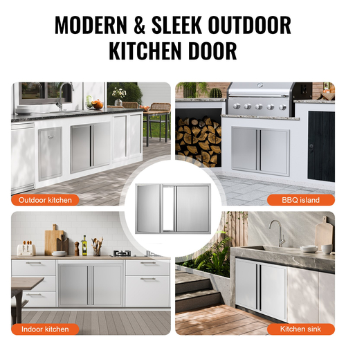 VEVOR BBQ Access Door, 914x610 mm Διπλή Πόρτα Εξωτερικής Κουζίνας, Πόρτα από ανοξείδωτο ατσάλι Flush Mount, Επιτοίχια κάθετη πόρτα με χωνευτές λαβές, για BBQ Island, Ψητοπωλείο, Εξωτερικό ντουλάπι
