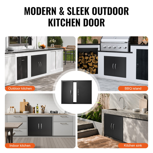 VEVOR BBQ Access Door, 788x610 mm Διπλή Πόρτα Εξωτερικής Κουζίνας, Πόρτα Ψυχρής Πλάτας Flush Mount, Επιτοίχια Κατακόρυφη Πόρτα με χερούλια, για BBQ Island, Ψητοπωλείο, Εξωτερικό ντουλάπι