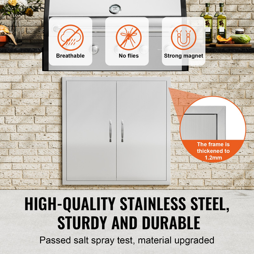 VEVOR BBQ Access Door, 790x790 mm Διπλή Πόρτα Εξωτερικής Κουζίνας, Πόρτα από ανοξείδωτο ατσάλι Flush Mount, Επιτοίχια Κατακόρυφη Πόρτα με χερούλια, για BBQ Island, Ψητοπωλείο, Εξωτερικό ντουλάπι