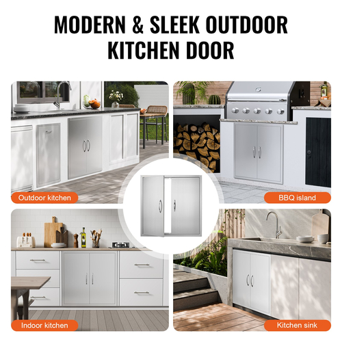 VEVOR BBQ Access Door, 790x790 mm Διπλή Πόρτα Εξωτερικής Κουζίνας, Πόρτα από ανοξείδωτο ατσάλι Flush Mount, Επιτοίχια Κατακόρυφη Πόρτα με χερούλια, για BBQ Island, Ψητοπωλείο, Εξωτερικό ντουλάπι
