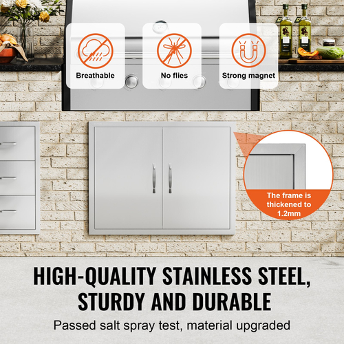 VEVOR BBQ Access Door, 787x609 mm Διπλή Πόρτα Εξωτερικής Κουζίνας, Πόρτα από ανοξείδωτο ατσάλι Flush Mount, Διπλό τοίχωμα Κάθετη Πόρτα με χερούλια και γάντζους, για BBQ Island, Ψητοπωλείο, Εξωτερικό ντουλάπι